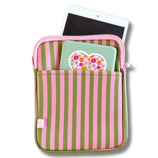 E-Reader / Tablet Sleeve / Book Sleeve - Pink & Green Stripes